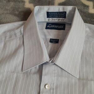 Luxurata Regular Cut 16 1/2 Neck Ivory Striped Short Sleeve Shirt Size Large